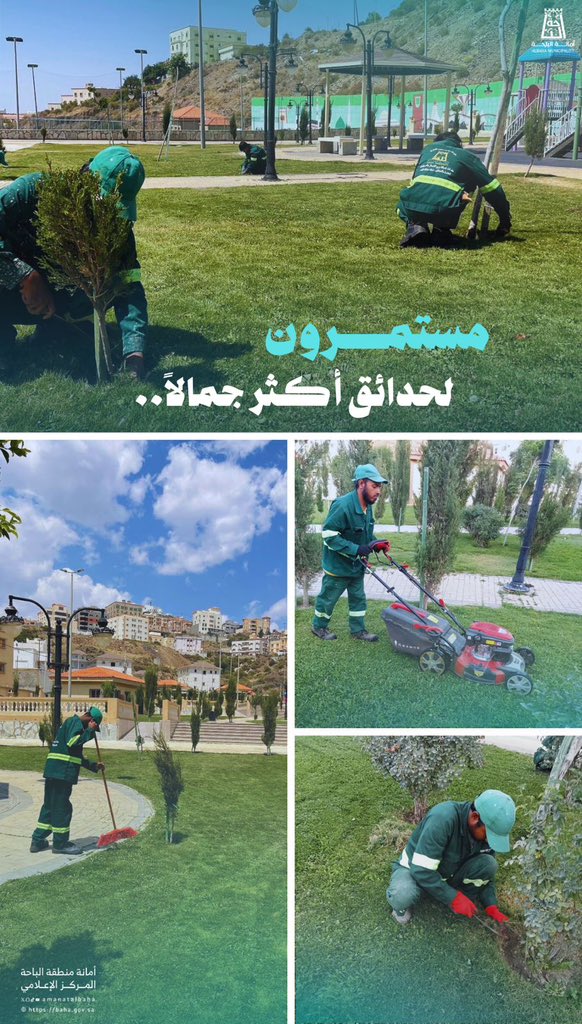 العناية بالحدائق والمسطحات الخضراء في الباحة
