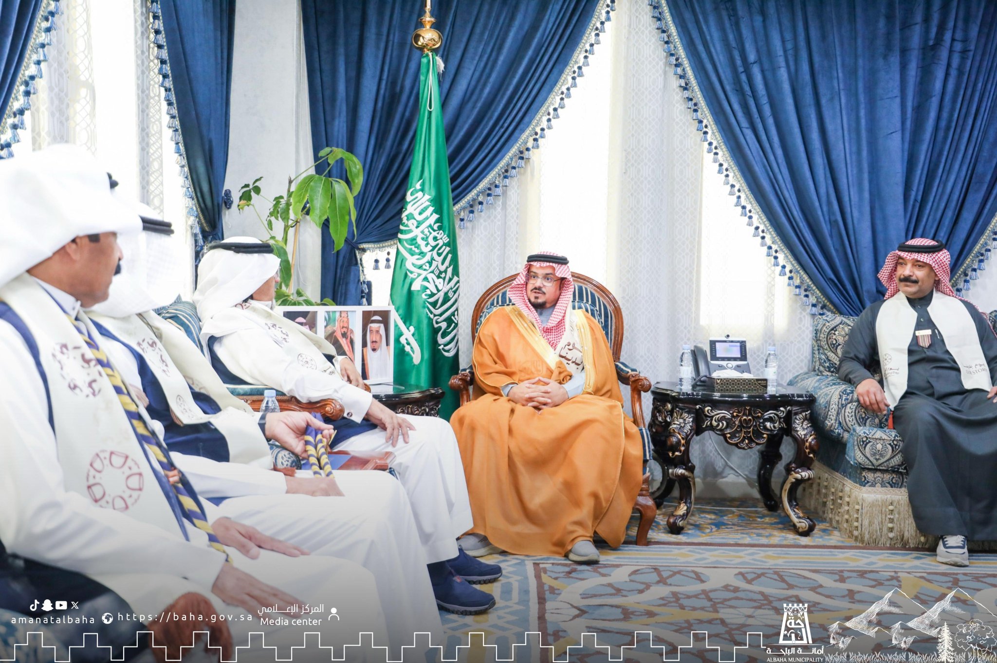 Al-Baha Governor Dr. Ali Al-Sowat received in his office the Chairman and members of the Board of Directors of the Scout Pioneers Office in Al-Baha